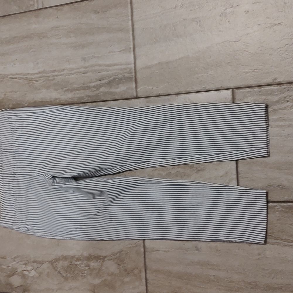 Blue and white striped Capri pants